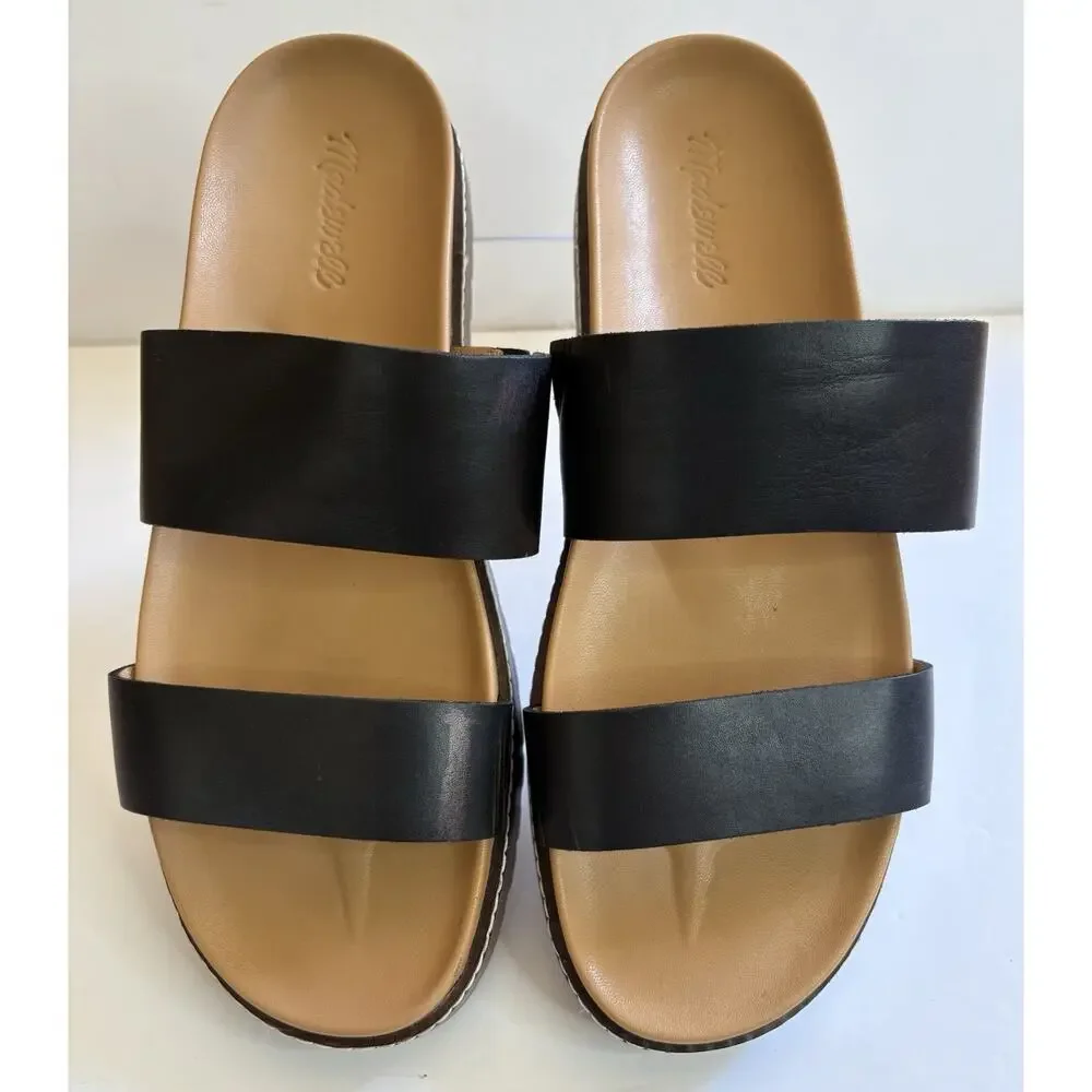 Madewell Shoes Womens Sz 11, 2 Strap Platform Slide Sandals Comfort Casual Black